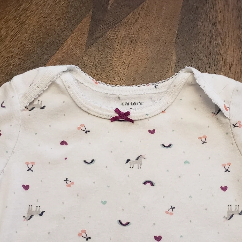 Carter's White Unicorn Print Baby Onesie Size 12 Months